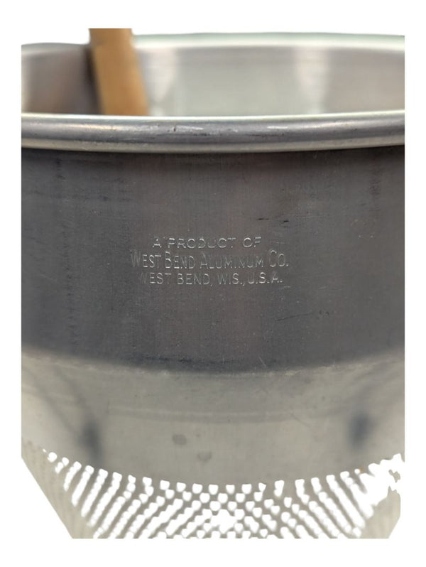 Vintage West Bend Aluminum Cone Food Strainer with Stand & Wooden Pestle