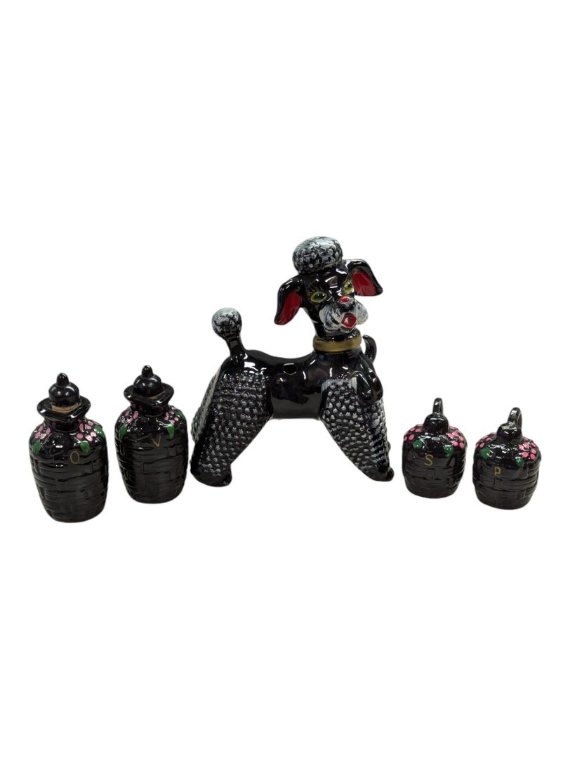 Ceramic Poodle Cruet Set with Oil, Vinegar, Salt & Pepper