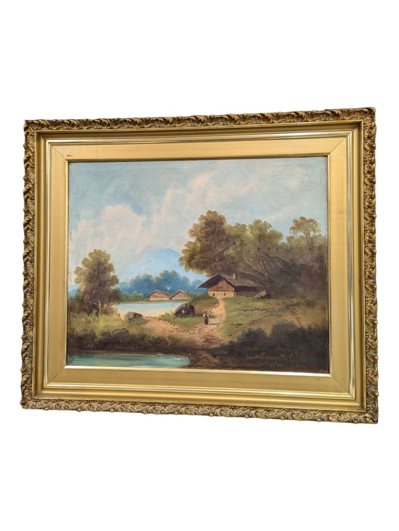 Vintage Painting Woman Walking Home