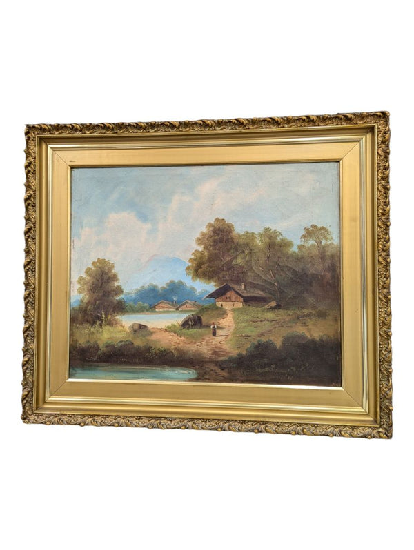 Vintage Painting Woman Walking Home