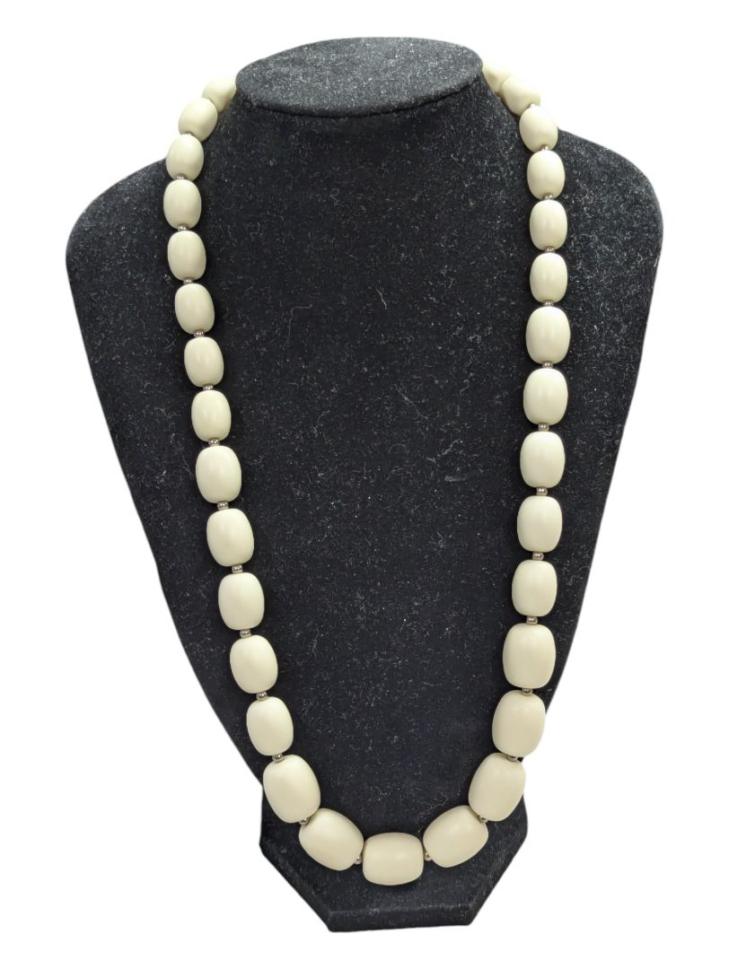 White & Gold Necklace & Ear Clips