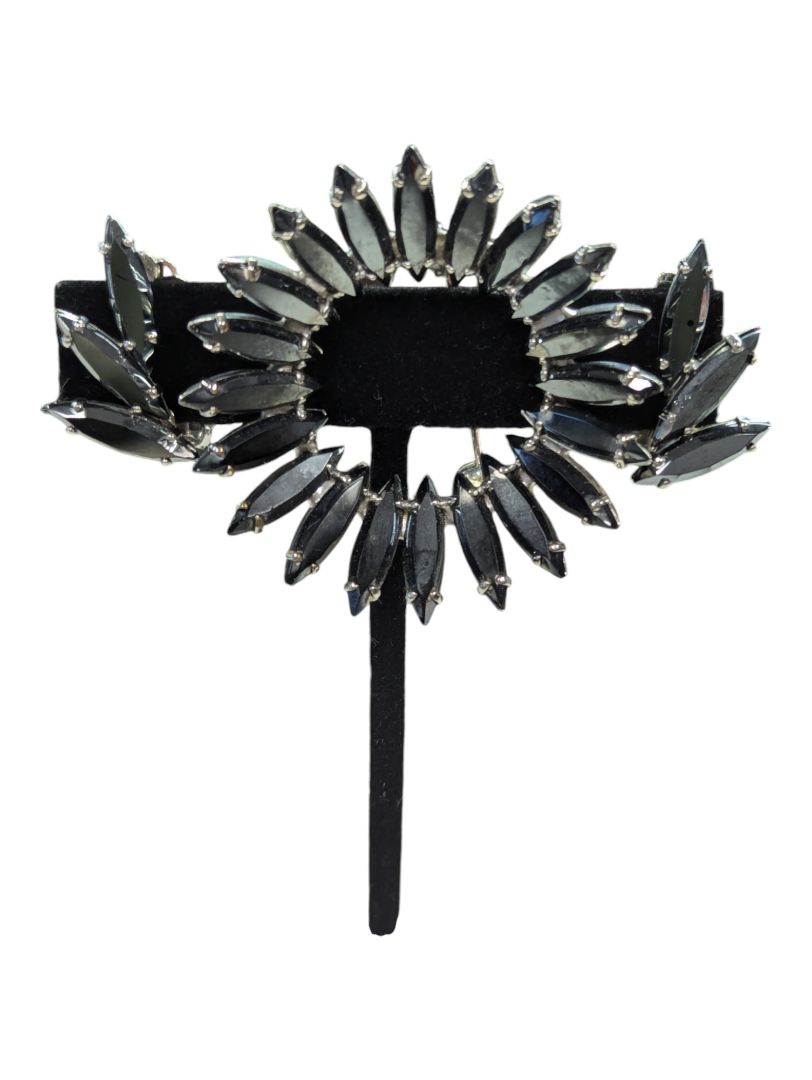 Vintage Brooch & Ear Clips Black Stones