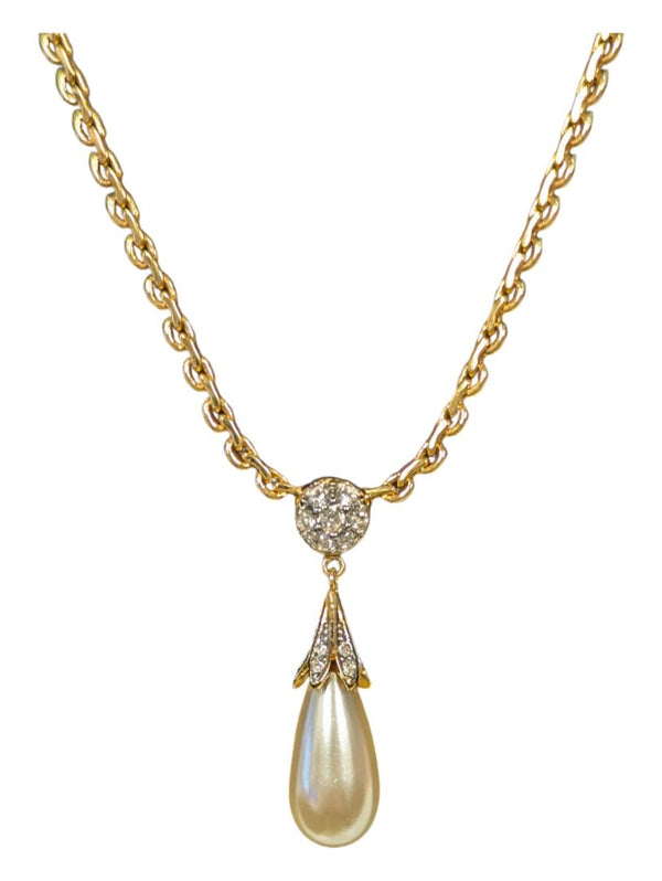 Vintage Nina Ricci Tear Drop Pearl Gold tone Necklace