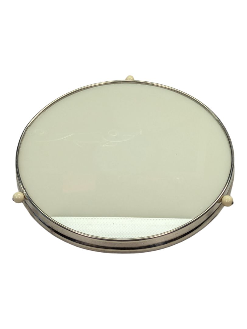 Vintage Round Serving Tray with Chrome Rim