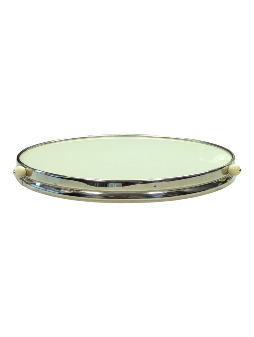 Vintage Round Serving Tray with Chrome Rim