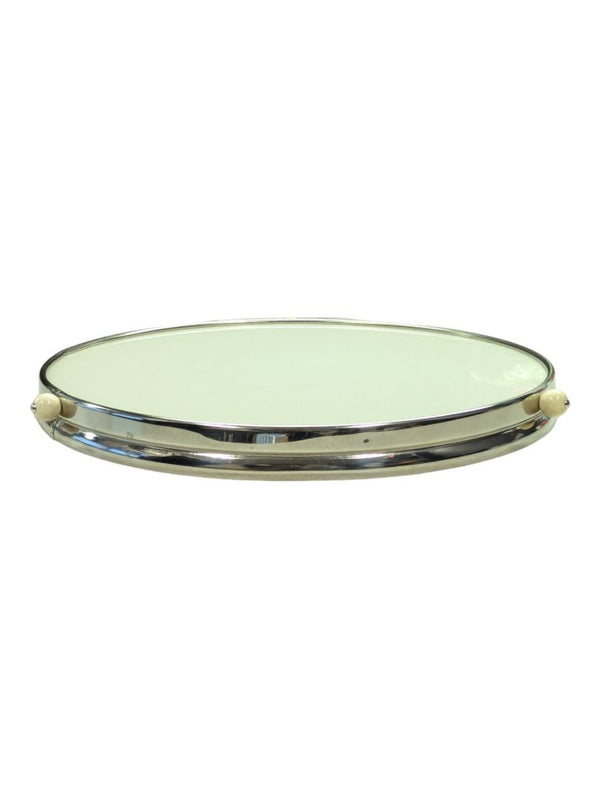 Vintage Round Serving Tray with Chrome Rim