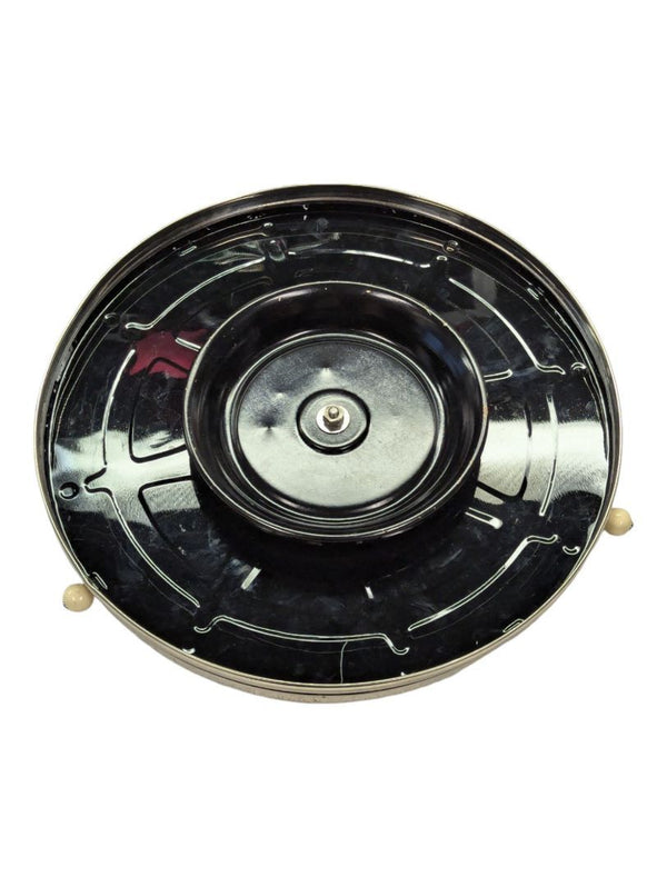 Vintage Round Serving Tray with Chrome Rim