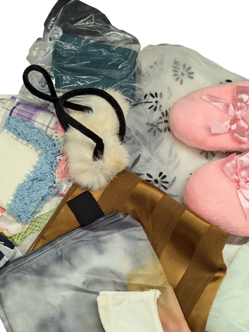 Lot of scarves and and sewing items
