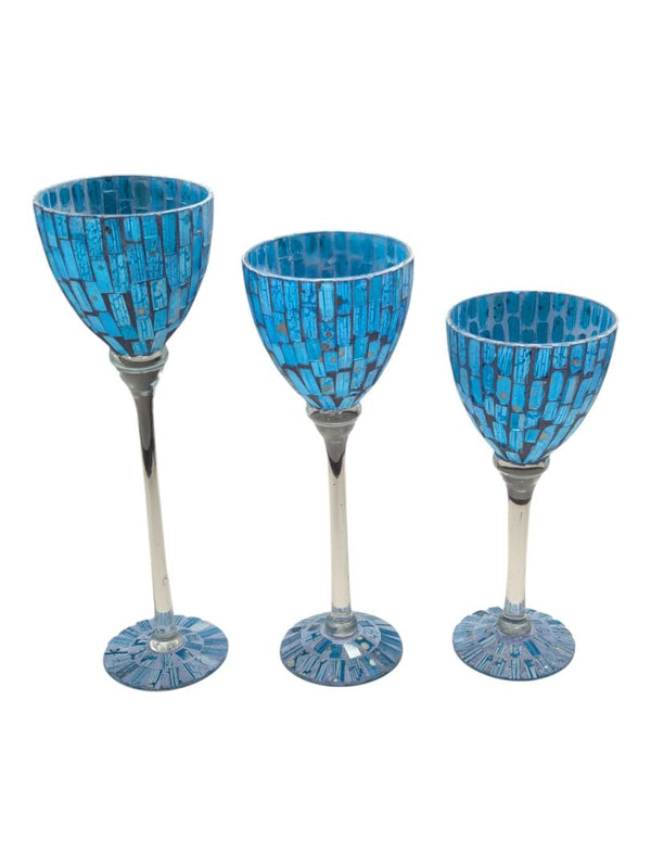 Set of 3 Mosaic Blue Vases/Goblets
