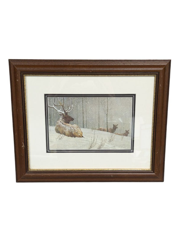 Robert Bateman 1979 Framed Moose in Snow Scene