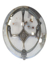 Solid oval glass table with metal base