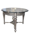 Solid oval glass table with metal base