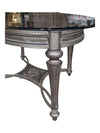 Solid oval glass table with metal base