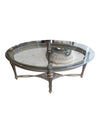 Solid oval glass table with metal base