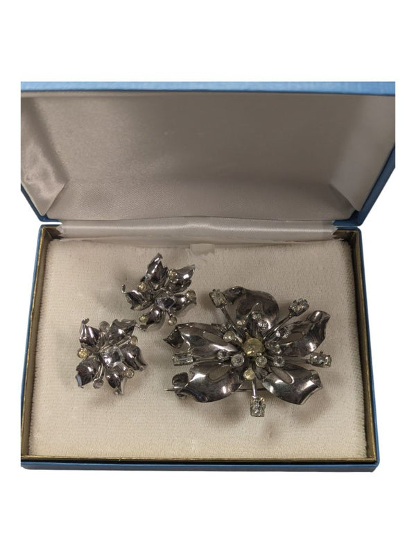Vintage Silver Brooch & Ear Clips