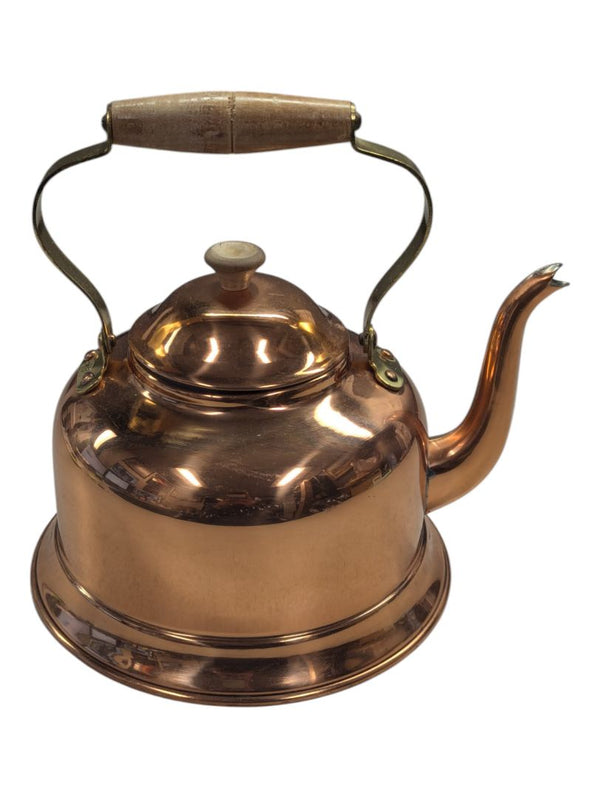 Copper tea kettle with wood handle