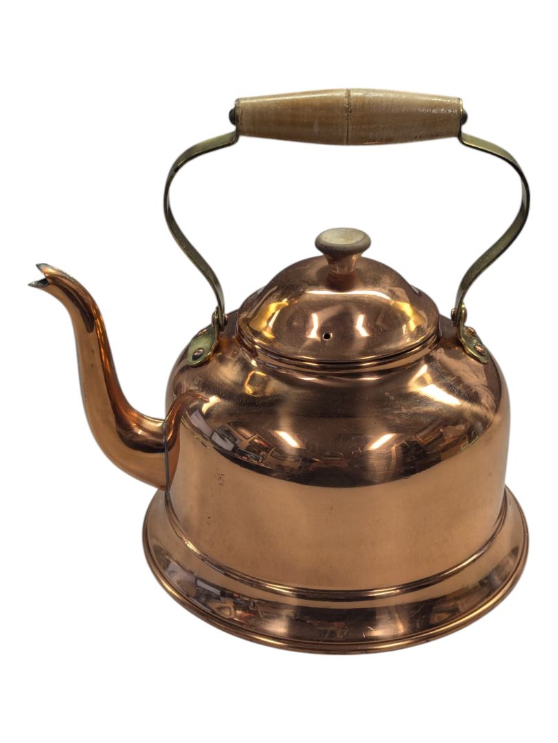 Copper tea kettle with wood handle