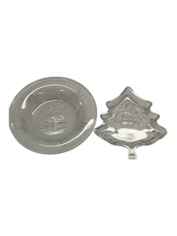 2 Christmas Glass Serving Trays