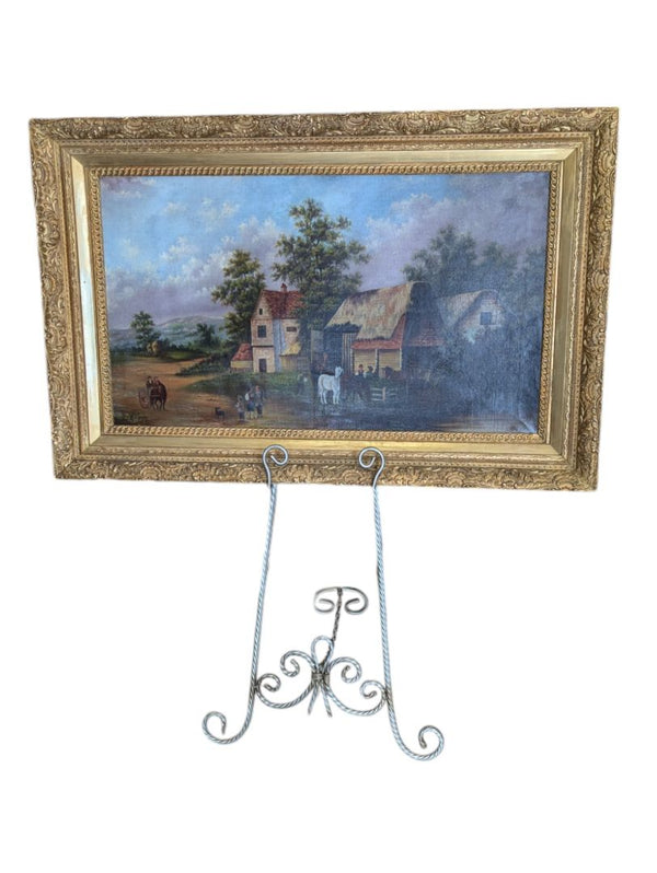 Antique Gold Framed w Light Farm Photo