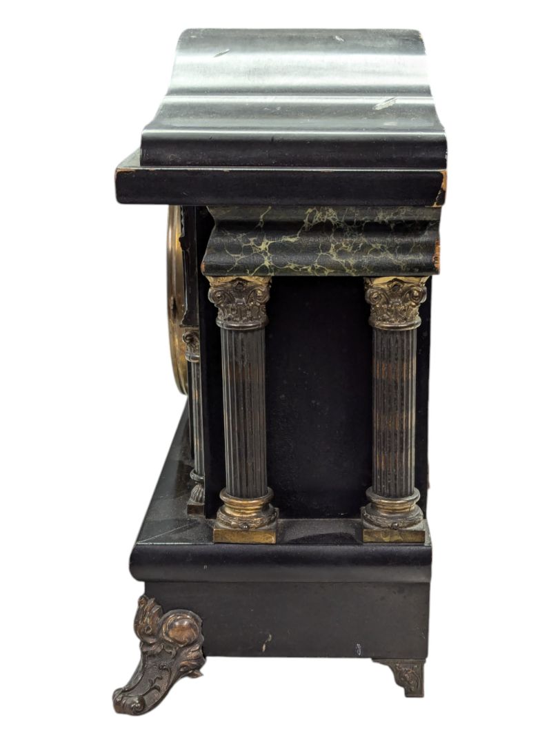 Antique Sessions Mantel Clock with Pillars & Floral Face