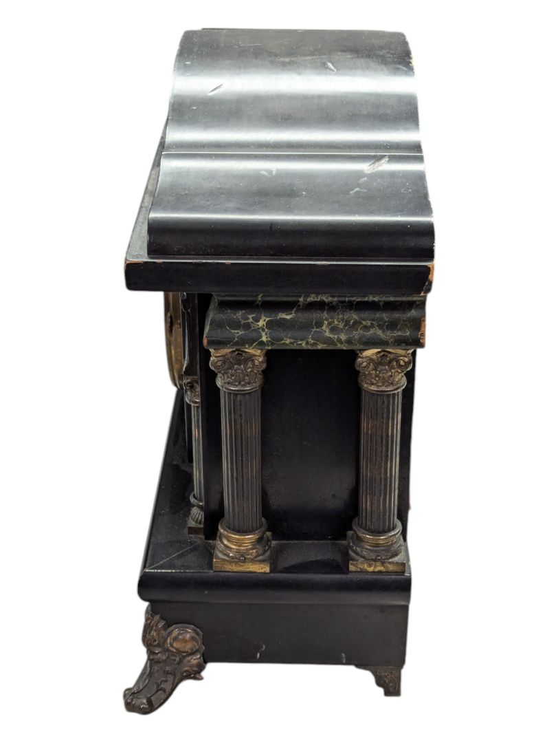 Antique Sessions Mantel Clock with Pillars & Floral Face