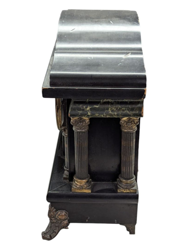 Antique Sessions Mantel Clock with Pillars & Floral Face