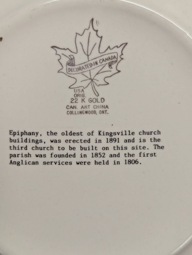 Collector's Plate of Epiphany Kingsville Ont. Church