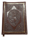 Lion embossed leather book cover