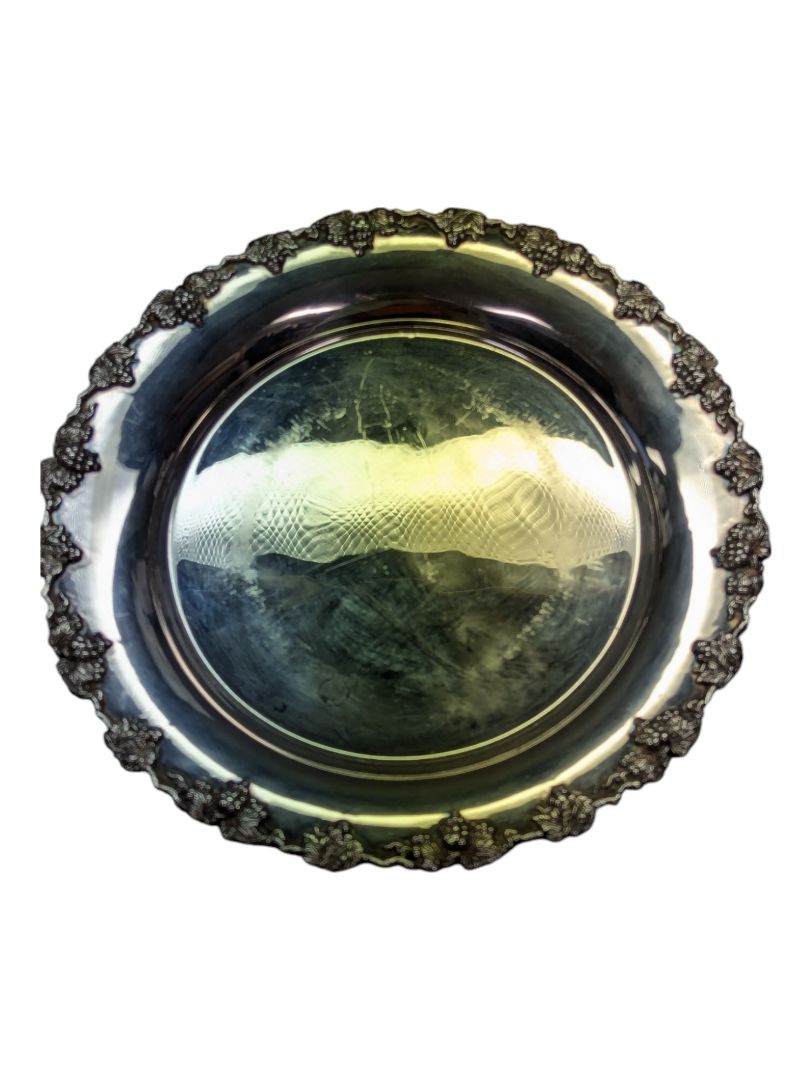 Silver tray with grape motif