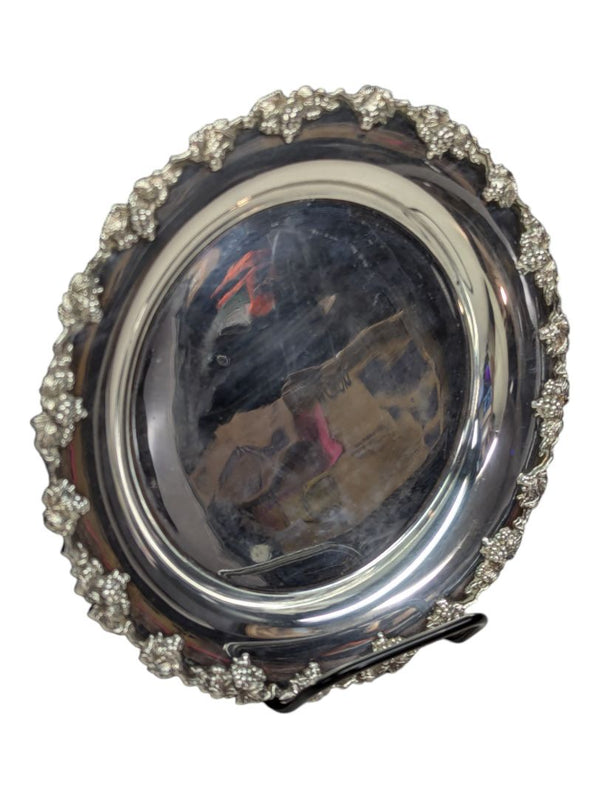 Silver tray with grape motif
