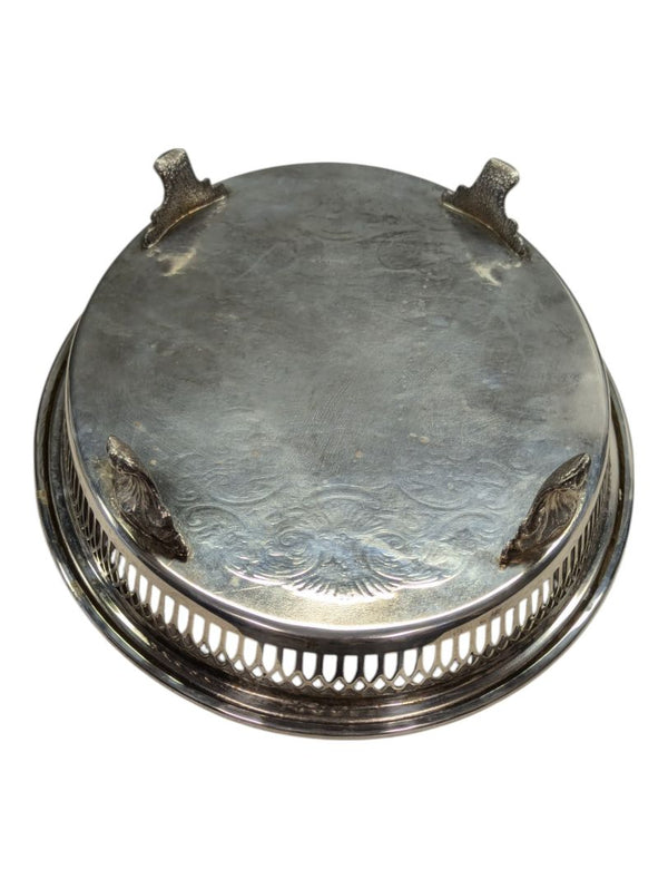 Footed silver tray with gothic windows