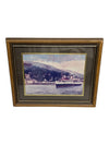 Painting of boat beside hills 11 1/4" x 9 1/4"