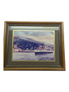 Painting of boat beside hills 11 1/4" x 9 1/4"