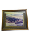 Painting of boat beside hills 11 1/4" x 9 1/4"