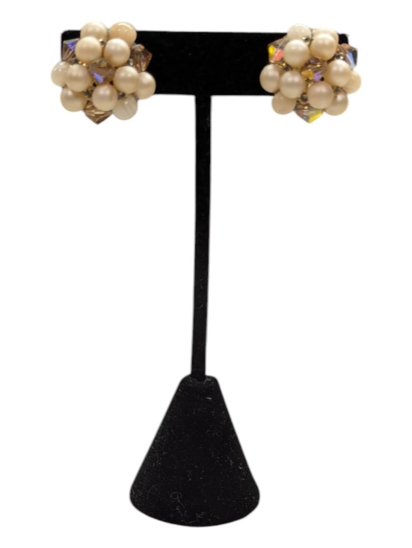 Autumn brooch and pearl cluster earring jewelry set