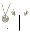 Silver gem toned jewelry set w Vendome Clock necklace