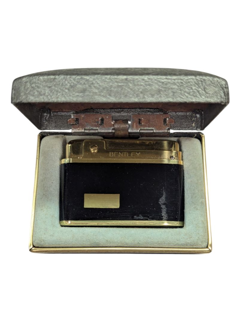 Vintage BENTLEY Lighter w Org. Box Gold tone/black Made in Austria