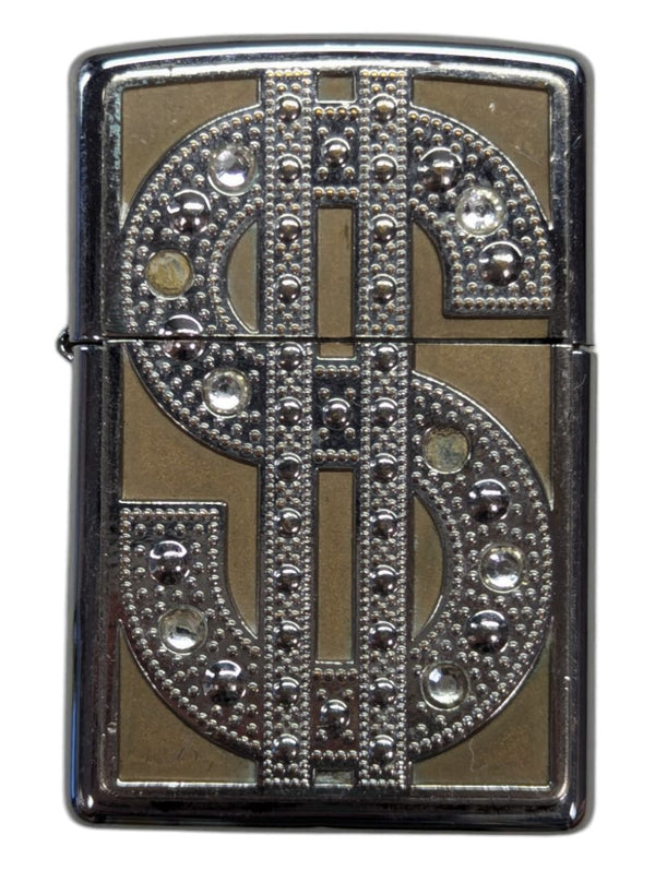 Vintage ZIPPO "$" Lighter DOLLAR SIGN $ SWAROVSKI CRYSTAL F-05
