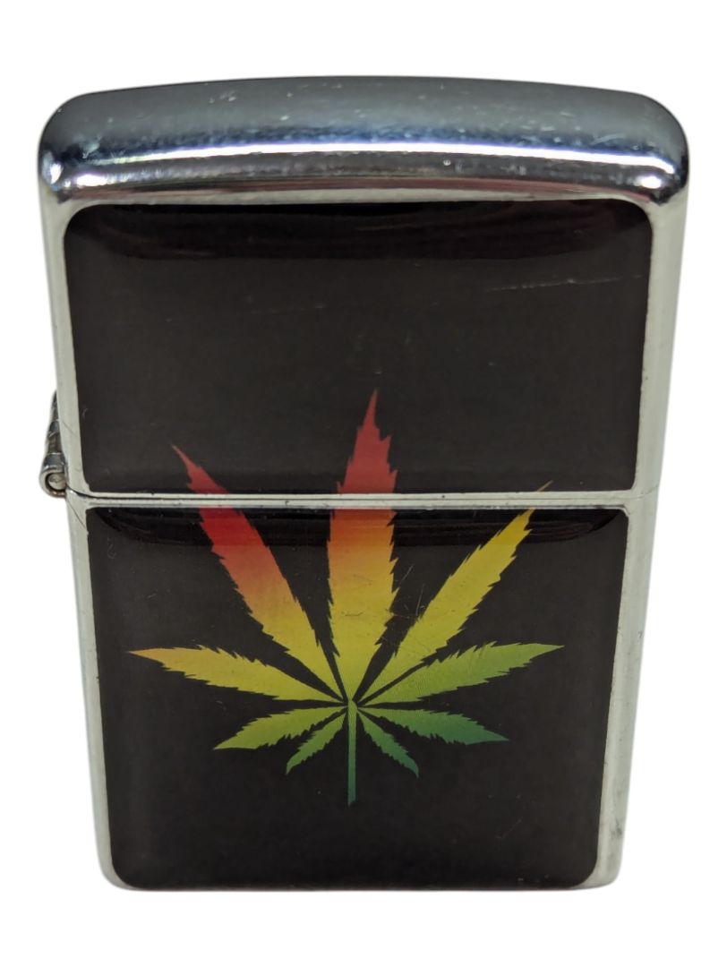 Vintage Silver Toned Lighter Rasta Cannabis