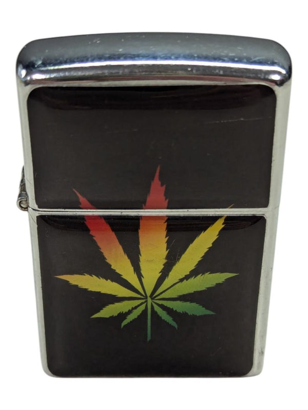 Vintage Silver Toned Lighter Rasta Cannabis