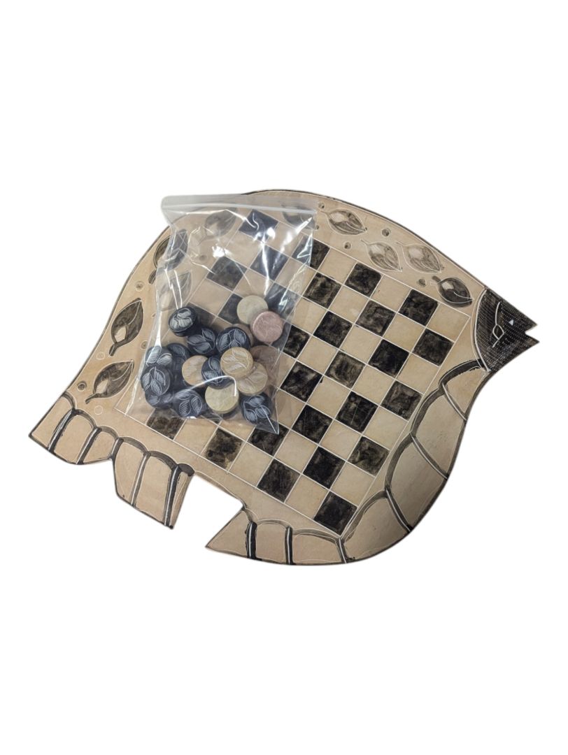 Fish Shaped Checkers Board, Pieces Included
