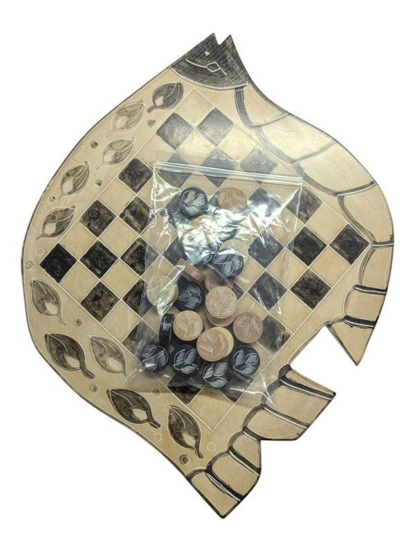 Fish Shaped Checkers Board, Pieces Included