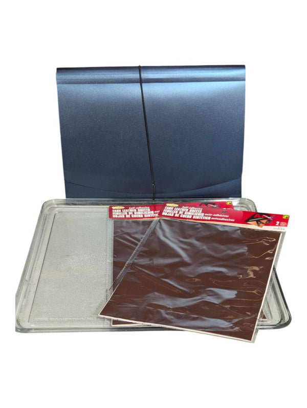 Stationery Lot: Stationary Folder, Clear Tray, Faux Leather Sheets