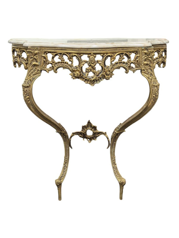 Ornate Marble Top Gold Coloured Wall Mount Console Table