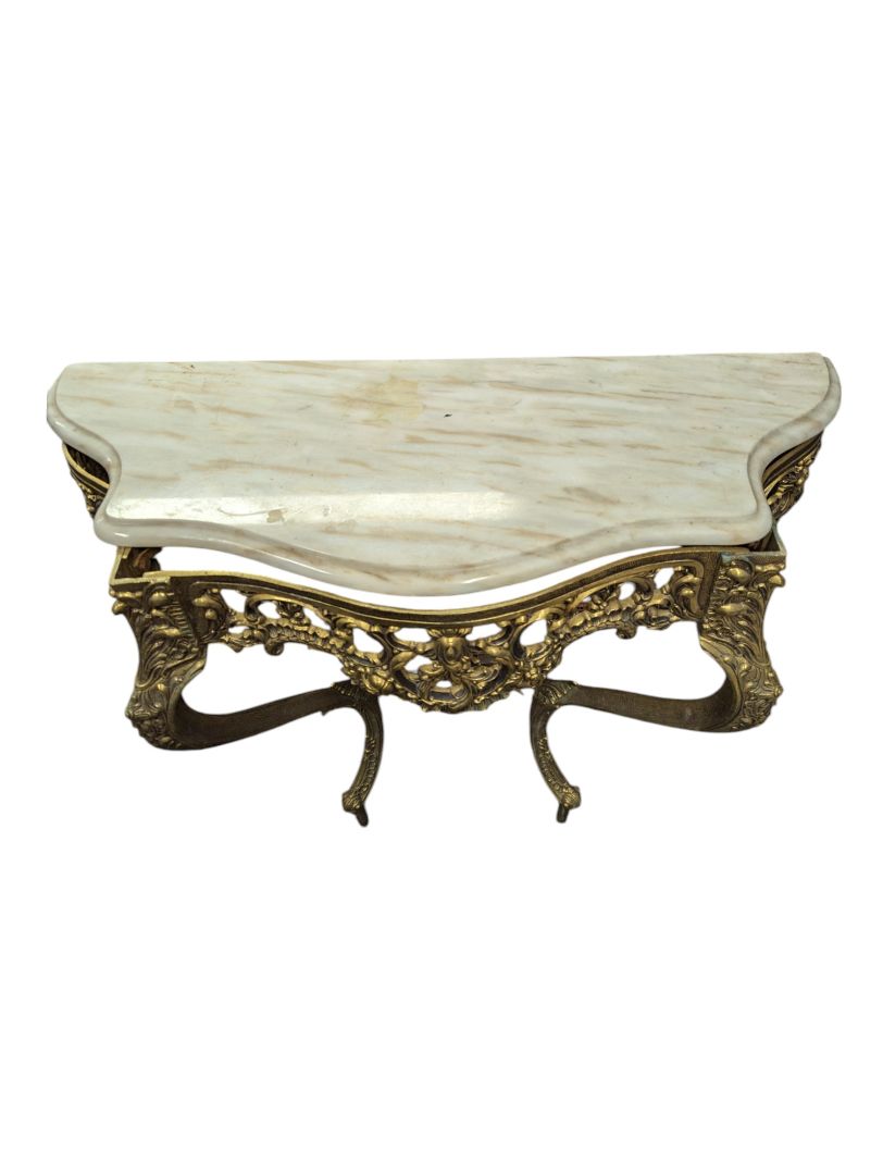 Ornate Marble Top Gold Coloured Wall Mount Console Table