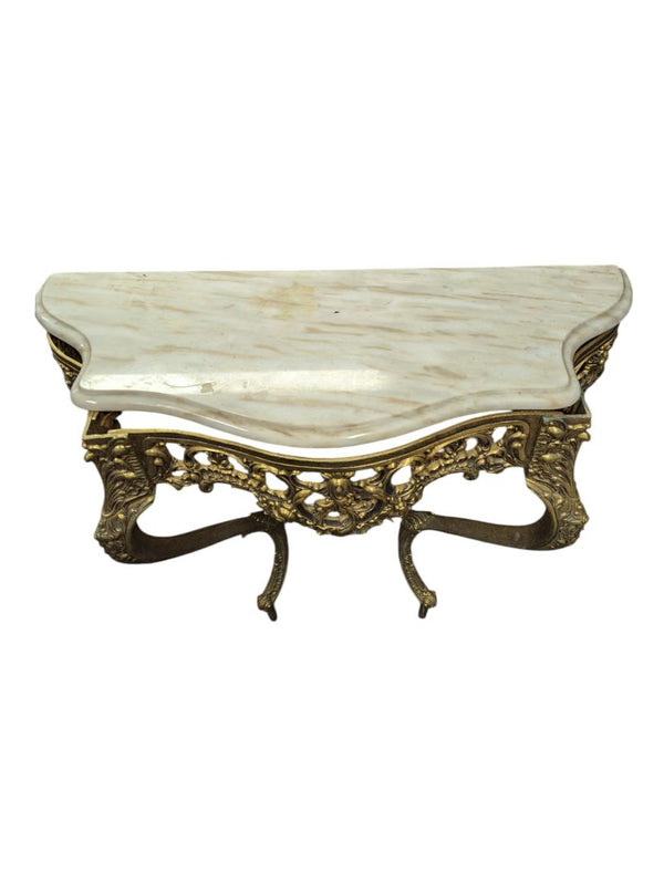 Ornate Marble Top Gold Coloured Wall Mount Console Table