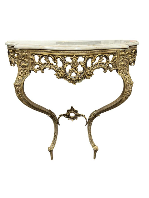 Ornate Marble Top Gold Coloured Wall Mount Console Table