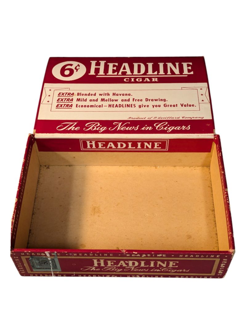 Vintage 6¢ Headline Cigar Box