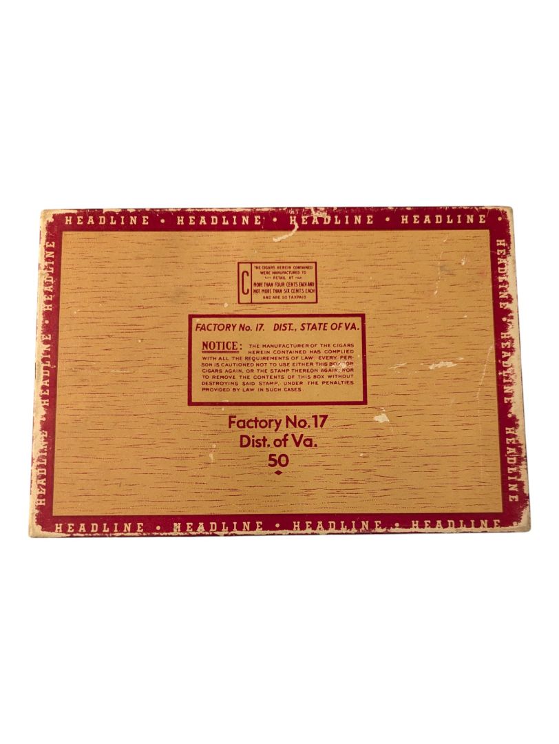 Vintage 6¢ Headline Cigar Box