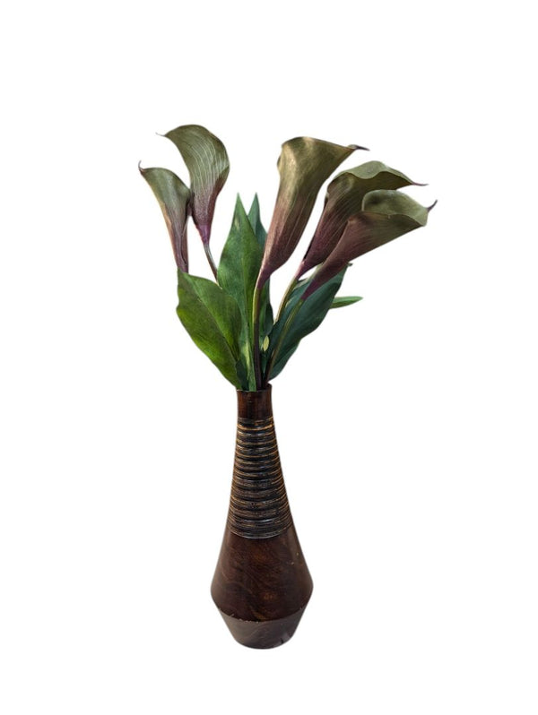 Wooden Vase with Lilies